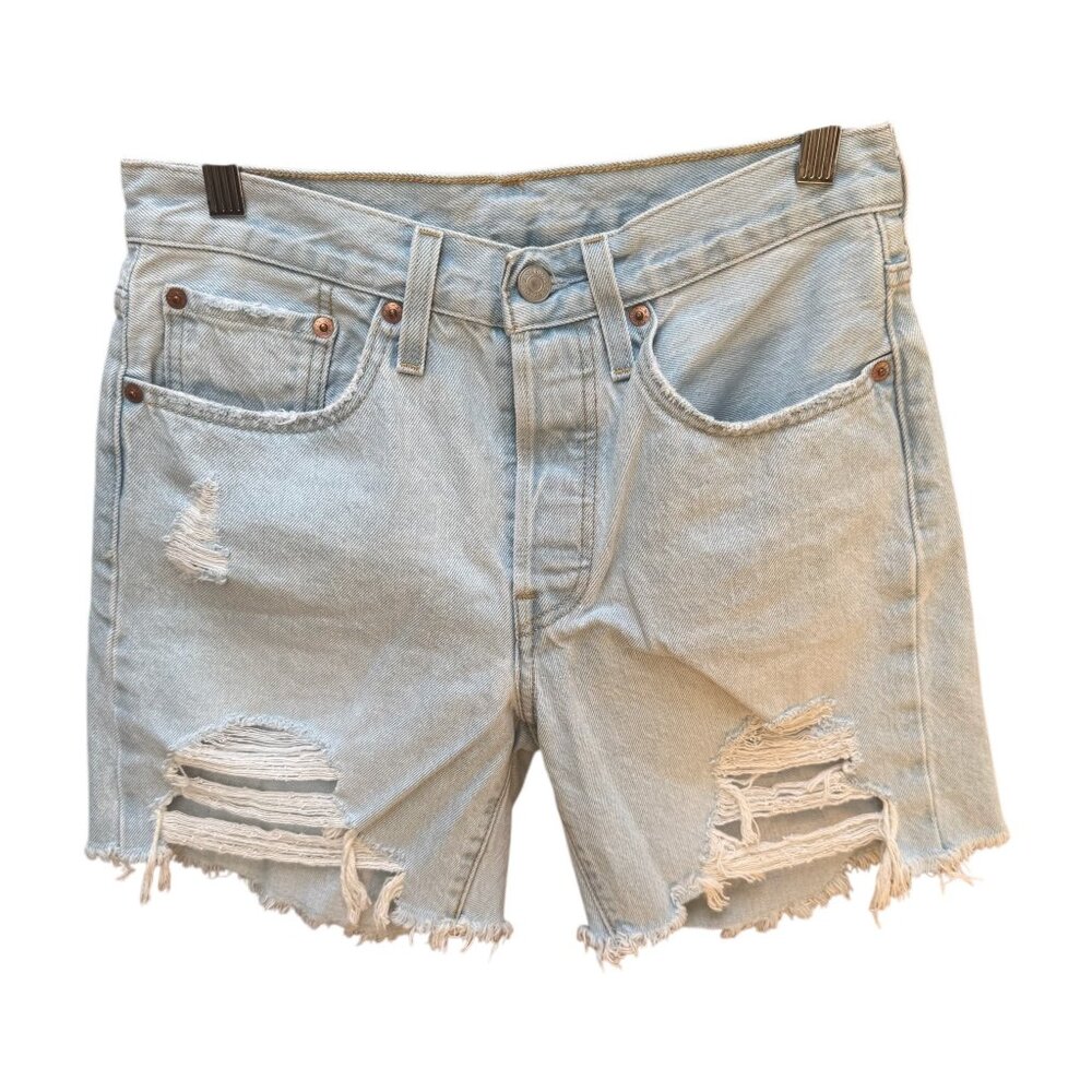 Levis 501 Shorts Light Wash Distressed High-Waisted Denim Y2K‎ Style W26